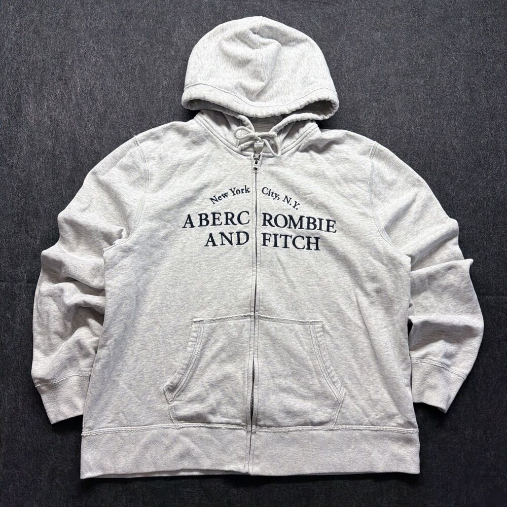 Vintage Y2K Abercrombie & Fitch Hoodie Womens XL Full Zip Spellout Gray A&F